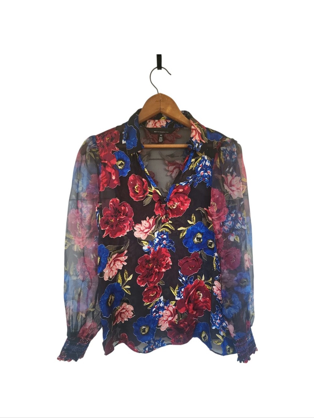 White House Black Market Semi Sheer Floral Pullover Blouse XS
